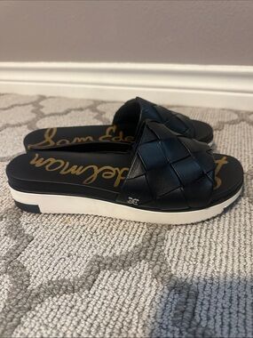 Sam Edelman Black Woven Platform Slide Sandals